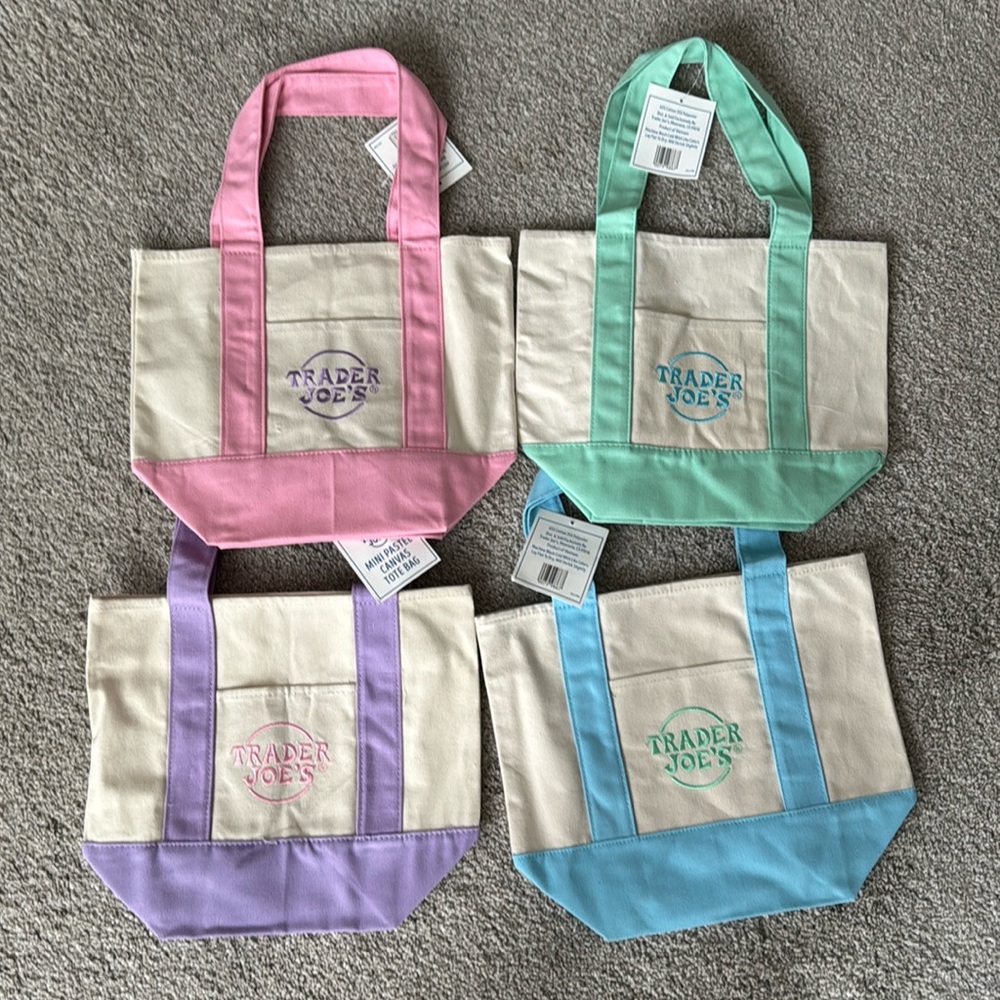 Trader Joe’s NWT mini pastel canvas tote bags set of 4 all colors